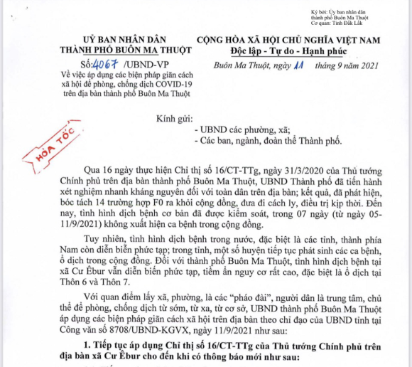 TP. Buôn Ma Thuột: 20 xã, phường thực hiện giãn cách xã hội theo Chỉ thị 15 của Thủ tướng Chính phủ